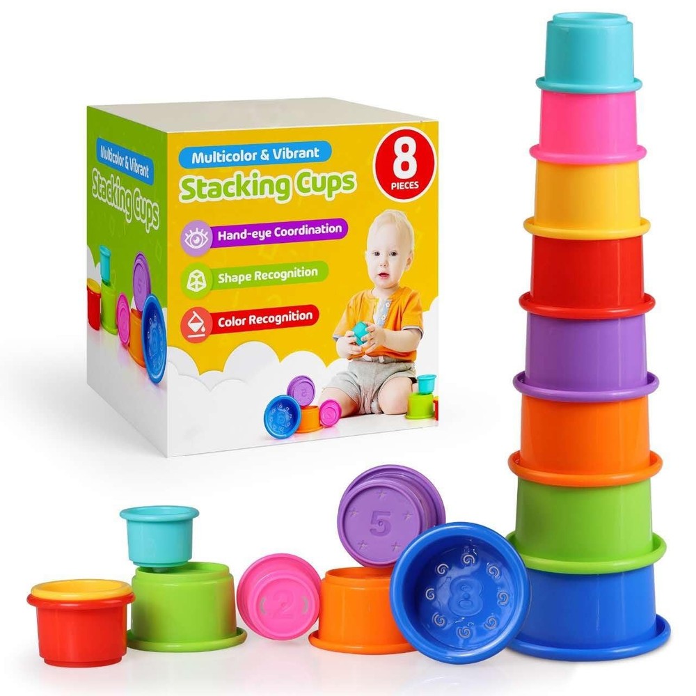 Colorful Stacking Cups for Babies and Toddlers, 8 PCS Nesting and Stackable C…