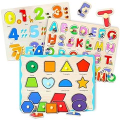 GRINNNIE Wooden Montessori Toddler Puzzles for 3 4 5 Years Old, 3 Pcs Small