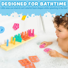 Shape Sorter & Stacking Toddler Bath Toy 20 Foam Pieces Floats Tub Walls