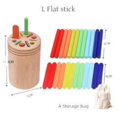 Montessori Wooden Color Sorting Shape Puzzle Toy for Toddlers L Flat stick