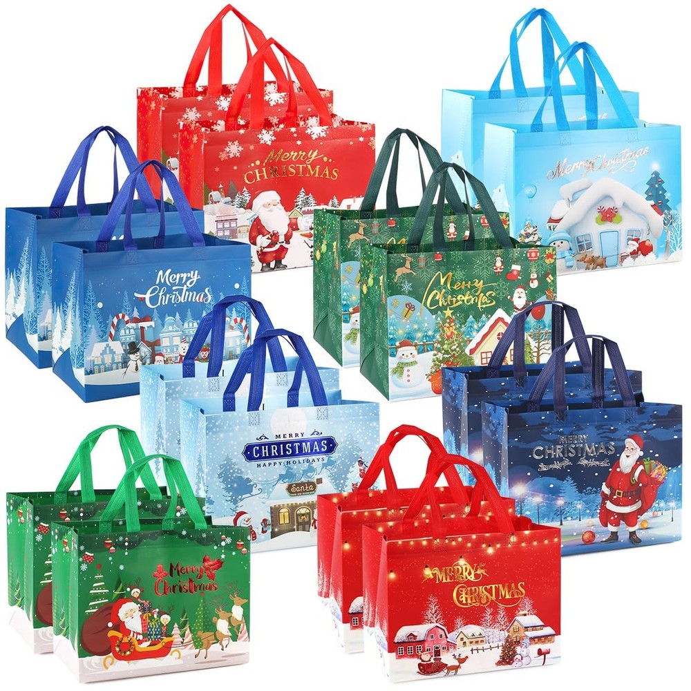 16PCS Christmas Bronzing Gift Treat Tote Non-Woven Bags with Handles for Gift…