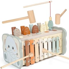 Wooden Montessori Toys for 1 Year Old – Hammering Pounding Toy Neutral Color