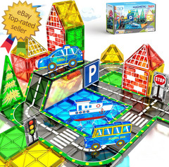 Magnetic Tiles City Road Set Kids Toys for 3 Year Old Boys Girls Magnetic Buildi