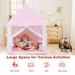 Kids Play Tent Large Playhouse Children Play Castle Fairy Tent Gift with Mat-Pin