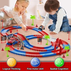 Spider Race Car Track Set – 2 Cars, DIY Flexible Tracks, STEM Toy Gift for Kids