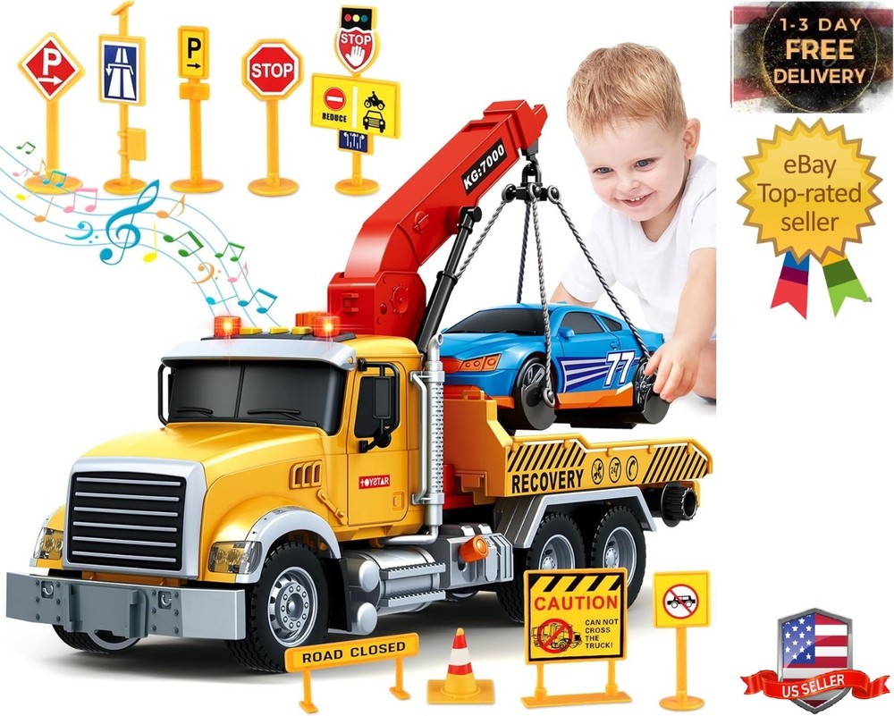 Kids Toys for 3 4 5 6 7 Years Old Boys, 15″ Large Tow Truck Toy, Friction Powere