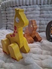 Lot Of 4 Wooden Posable Animals Safari Elephant Giraffe Ape And A Dog Awesome!