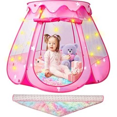 Princess Castle Girls Play Tent with Rainbow Rug Star Lights Pop Up Play Tent…