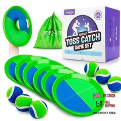 Toss and Catch Ball Set – Outdoor Toys for Family – Green – 6 Paddles – 6 Balls