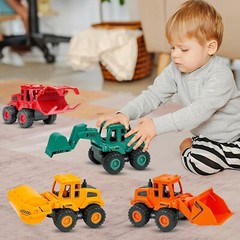 Educational Construction Truck Toys – 4-Piece Friction Vehicle Playset for Kids