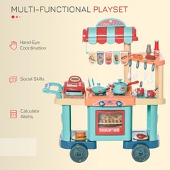 Kids Kitchen with Accessories, Cash Register, Play Food, Wheels for kids 3-6