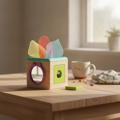 Safe and Durable Montessori Tissue Box Toy with Blocks & Scarves for 12+