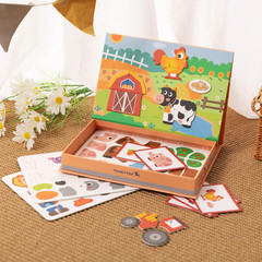 Magnetic Farm Puzzle Box for Kids Wooden Montessori Animal Learning Toy Set