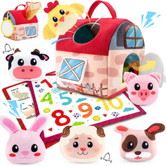 Baby Toys 6-12 Months, 11PCS Surprise Barn Toy with Stuffed Farm Animals, Rattle