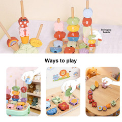 Wooden Stacking Beads Game Toddler Montessori Learning Toy with Storage Box