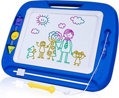 Blue Magnetic Writing Board For Toddlers 16X13 Drawing Area With Stamps