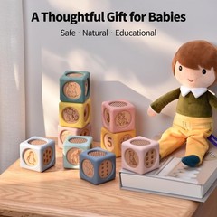 Gentle 9 Pcs Silicone & Wooden Stacking Blocks – Safe Toy for Infants & Toddlers