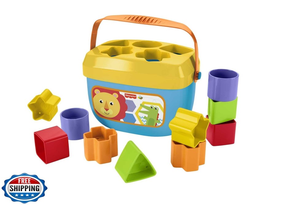 Fisher-Price Stacking Toy Baby’s First Blocks Set of 10 Shapes for Sorting Pl
