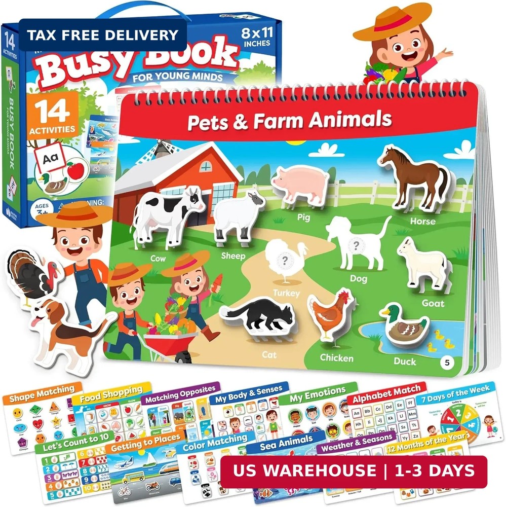 Montessori Preschool Busy Book for Toddlers Ages 3 and Up – Preassembled – Presc