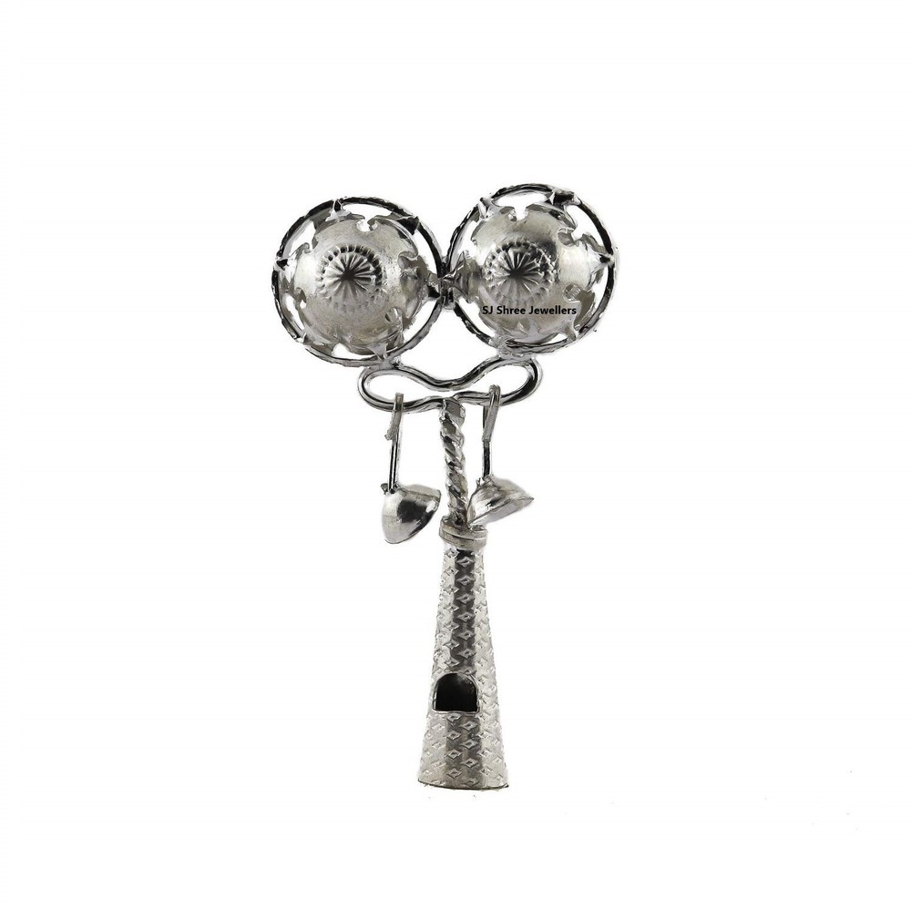 Silver Jhunjhuna/ Rattle for Kids Also Whistle from Back Side Pure Silver Rattle