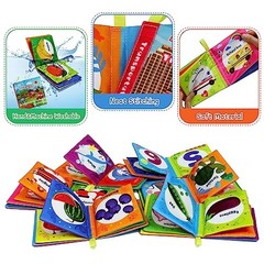 Soft Cloth Book for Baby Infant Toddler Kids 6-Pack Crinkle Squeaky Washable Non