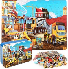 LELEMON Puzzles for Kids Ages 4-8 Construction Vehicles 100 Piece Puzzles for Ki