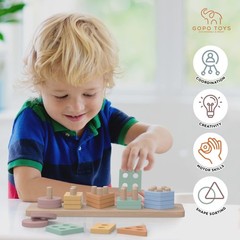 Montessori Toys for 1+ Year Old – Wooden Shape Sorter & Stacking Puzzle – Tod…