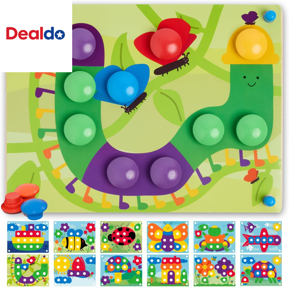 Wooden Color Matching Puzzle for Toddlers 2+ Years – Montessori Pegboard Button