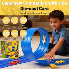 3-Lane Flexible Race Track 20FT DIY Racetrack Kids Hot Wheels Compatible