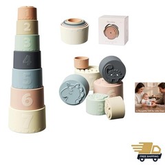 Stacking Cups Toy Silicone Baby Educational Fun Teething Set 7 Pieces
