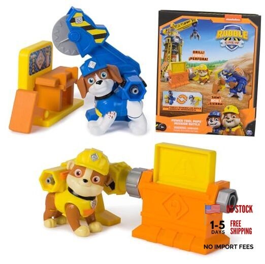 , Power Tool Pups, Rubble & Wheeler Toy Figures with 2 Construction Tools & 2