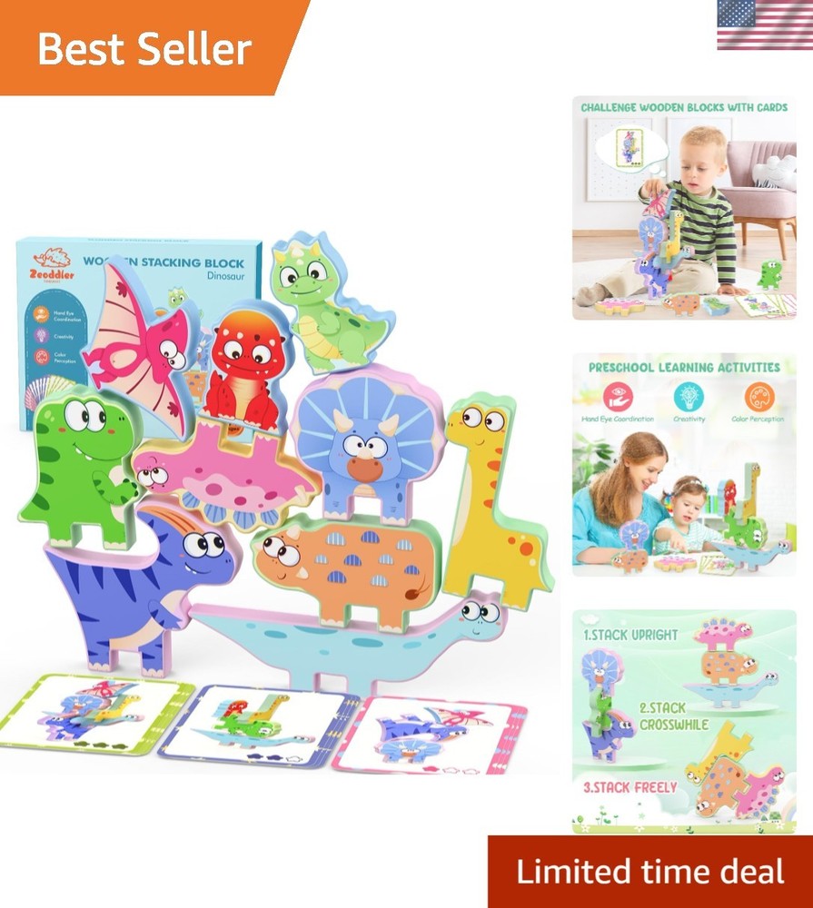 Portable 10 Pack Wooden Dinosaur Stacking Blocks – Perfect Gift for Toddlers!