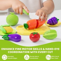 Play Food Set with Cutting Fruits&Felt Tree Mat, Pretend Food Play Kitchen Ac…