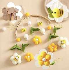 0-12 Months Wooden & Plush Bee Flower & Bells Crib Newborn Baby Mobile
