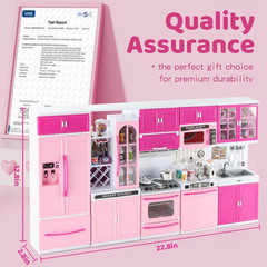 64 PCS Pink Kitchen Toy with Lights Sounds for 3 4 5 6 7 Year Old | Mini Kitchen