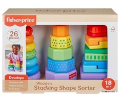 Fisher Price Toy Mattel Wooden Stacking Shape Sorter 26 Pieces 18 m+ Learning