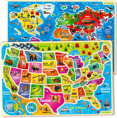 US Map Puzzles for Kids Ages 4-6 – 3 Wooden Toddler Puzzles Ages 3-5 | United St