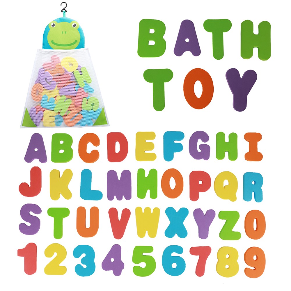 Baby Bath Toy Set, 36 Foam ABC 123 Letters & Numbers, Stick to Tub Wall