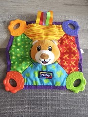 Nuby Plush Bear Teething Security Blanket Multi-Color Squeak Crinkle Teether Toy