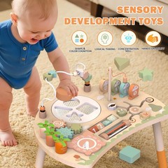 Activity Table for 1 Year Old, 9-in-1 Wooden Montessori Toddler Toy