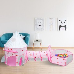 3 in 1 Kids Toddler Crawl Tunnel Play House Tent Ball Pit In/Outdoor Portable