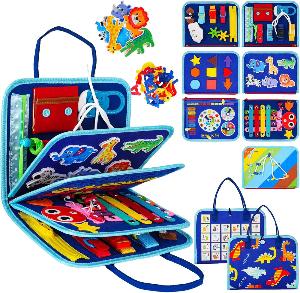 Montessori Busy Board for Toddlers – Sensory Busy Book with Buckles, Zippers, Le
