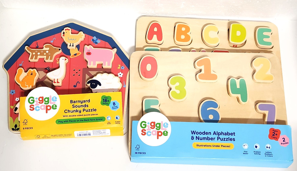 3 – Wooden Puzzles for Toddlers – Alphabet, Numbers, Animals with Sound