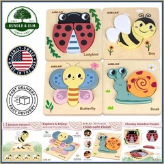 Educational Wooden Puzzles for Kids, Animal Shapes with Portable Drawstring Bag