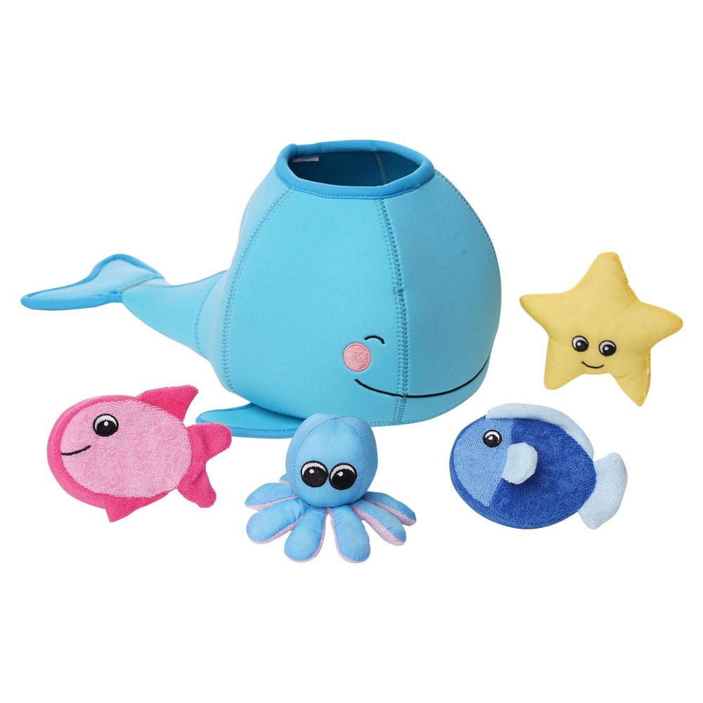 Manhattan Toy Neoprene Whale 5-Piece Floating Spill N Fill Bath Toy Quick Dry