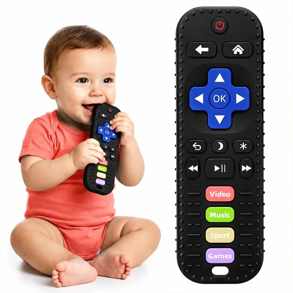 Baby Teething Toys, Remote Control Sensory Teether, Silicone Chew Toy Black
