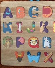 Chuckle and Roar Wood Puzzle Alphabet Learning Toy About 13” X 9”