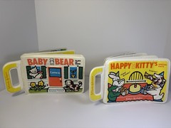 Two Vintage Johnson & Johnson Baby Bear Plays At Home Vinyl Book Bath 1982 Used
