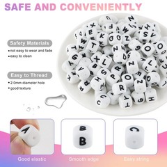 130Pcs 12mm White Square Silicone Letter Beads A-Z, Cube Alphabet Silicone Be…