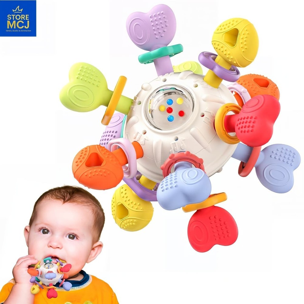 Montessori Baby Teether Rattle BPA-Free Silicone Sensory Toy 0-12 Months
